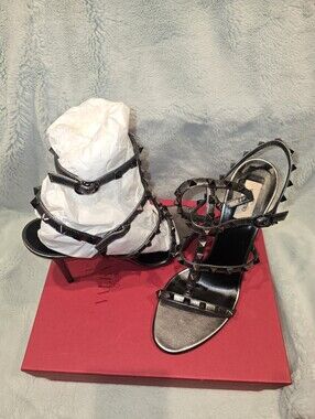 Valentino Rockstud Chrome/Silver Strappy High Heel Sandals